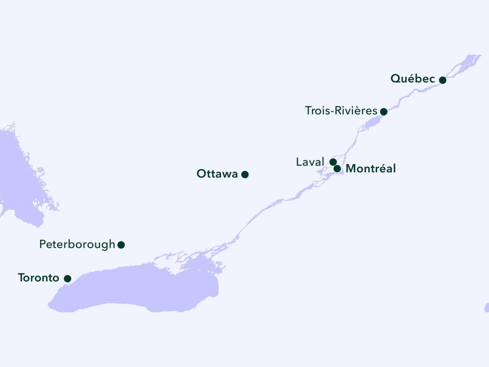 Carte des arrêts prévus pour le réseau Alto